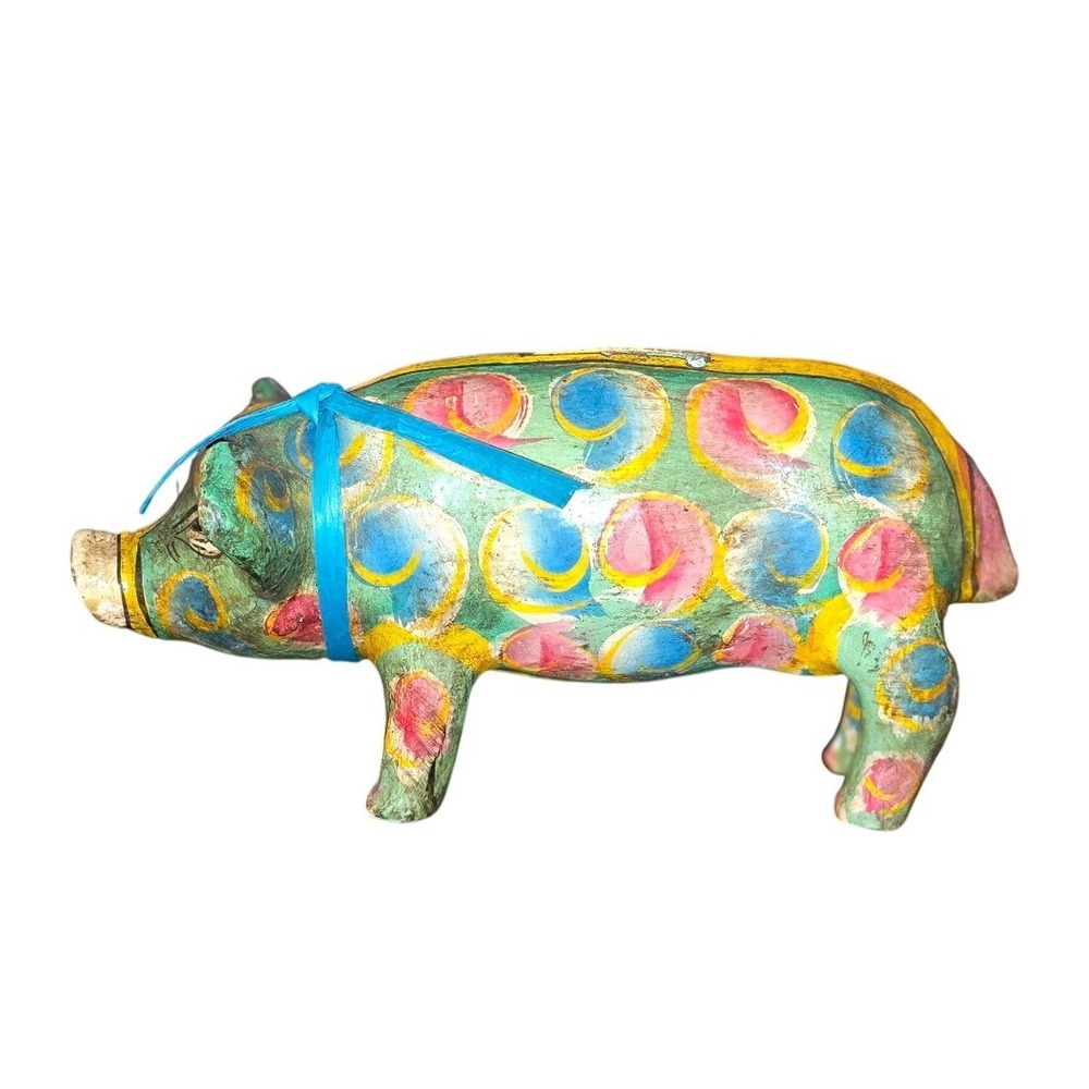 Vintage Piggy Bank bright vibrant decor 1.5 lbs 5x9" swirls whimsical rich color